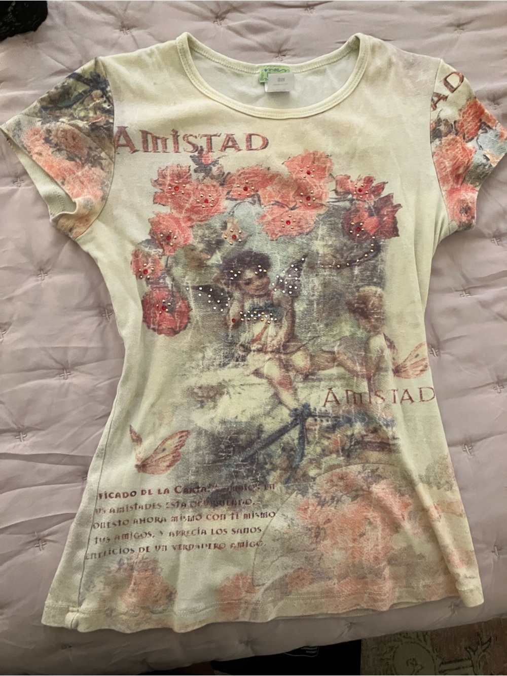Amistad Floral Graphic Short Sleeve Tee - Cream with Pink Floral